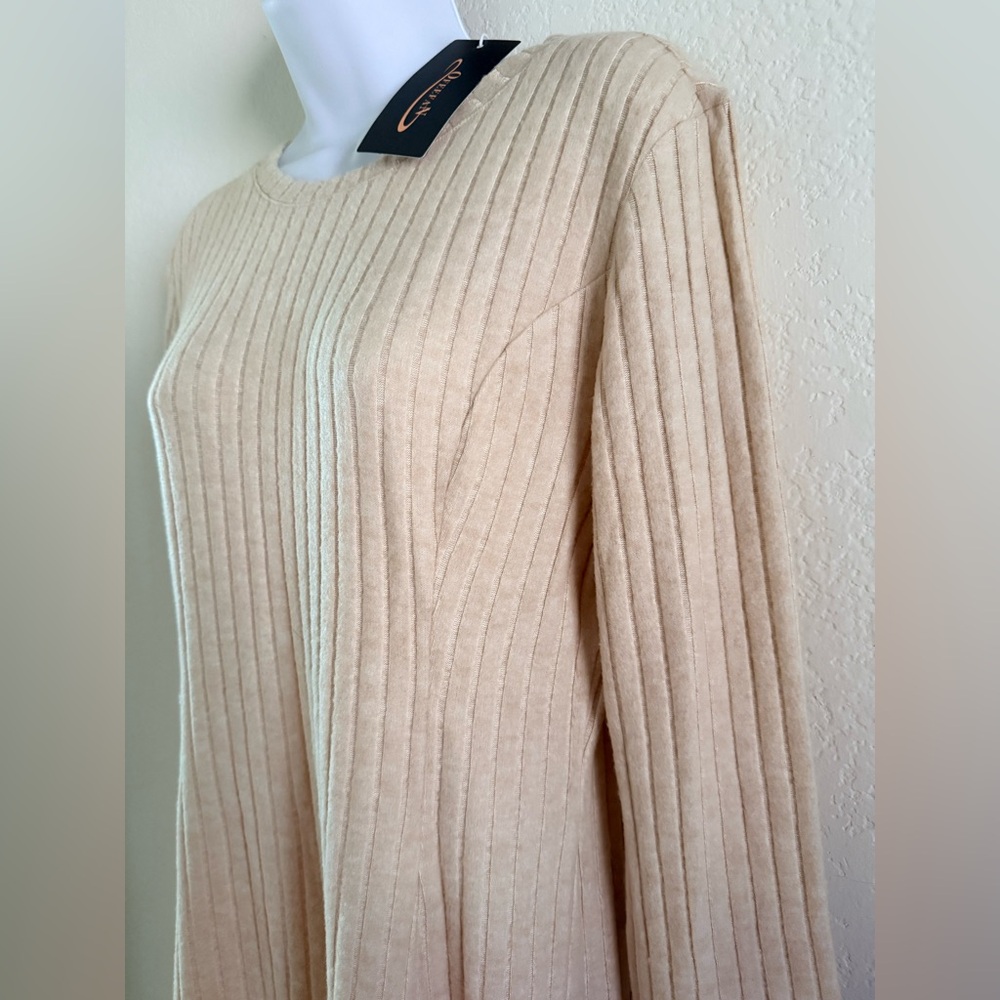 Chic Beige Ribbed Knit Dress - Picture 2 of 5